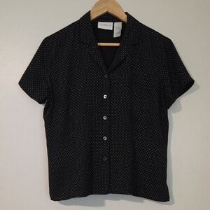 Liz Claiborne Black Blouse with White Dots